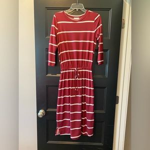 Reborn J striped white and maroon midi quarter sleeves dress size small 6-8